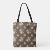 Vintage Cream Roses on Mocha Brown Pattern Tasche (Rückseite)