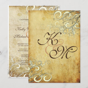 VINTAGE-CREAM-SWIRLS/LUXUS-CHAMPAGNER-SCHIMMER-PAP EINLADUNG