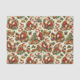Vintage Cream Weihnachtsmann Muster Seidenpapier