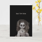 Vintage Creepy Beängstigende Spuk Puppe Karte (Gelbe Blume)