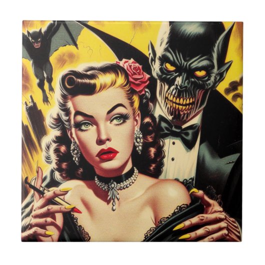 Vintage Creepy Girl Fliese (Vorderseite)