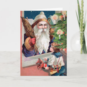 Vintage Creepy Santa Holiday Card Feiertagskarte