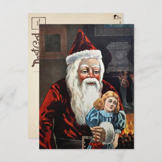 Vintage Creepy Santa und Puppe Postkarte (Vorne/Hinten)