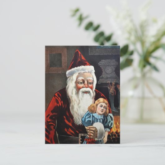 Vintage Creepy Santa und Puppe Postkarte (Stehend Vorderseite)