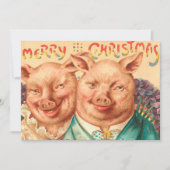 Vintage Creepy Schweine Weihnachtskuh Feiertagskarte (Vorderseite)