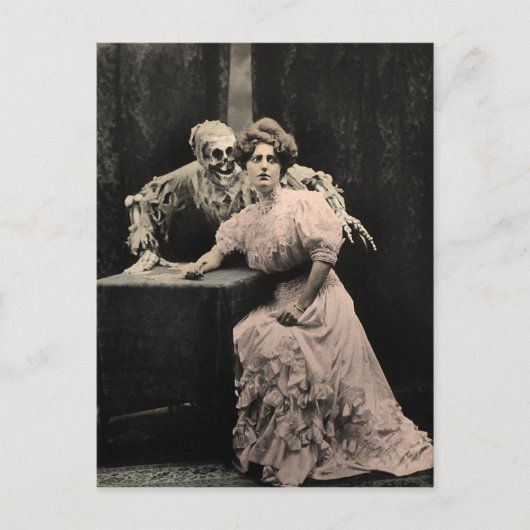 Vintage Creepy Skelettkarte Postkarte (Vorderseite)