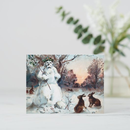 Vintage Creepy Snowman Weihnachtskarte Postkarte (Stehend Vorderseite)