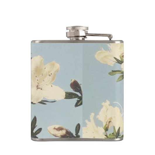 Vintage Creme Azalea Blume Monogramm Flachmann (Rückseite)