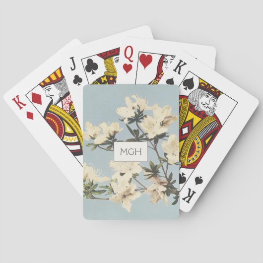 Vintage Creme Azalea Blume Monogramm Spielkarten (Rückseite)