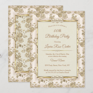 Vintage Creme Beige Damask Rose alt Gold Geburtsta Einladung