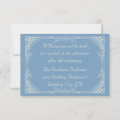Vintage Creme-Blütenrahmen auf Blue-Empfang-Karte Einladung (Rückseite)