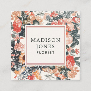 Vintage Creme Coverage floral Business Card Quadratische Visitenkarte
