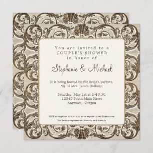 Vintage Creme in Gold Muschel Paare Dusche Einladung