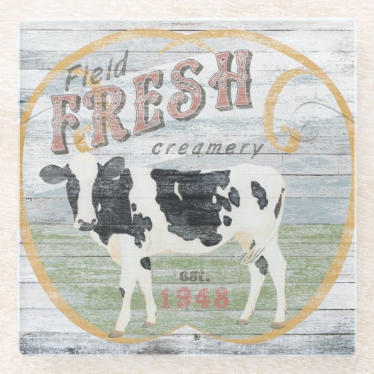 Vintage Creme Kuh Glasuntersetzer (Vorderseite)