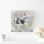 Vintage Creme Kuh Quadratische Wanduhr (Zuhause)