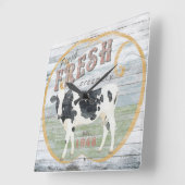 Vintage Creme Kuh Quadratische Wanduhr (Winkel)