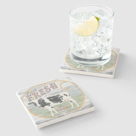 Vintage Creme Kuh Steinuntersetzer (Seitenansicht)