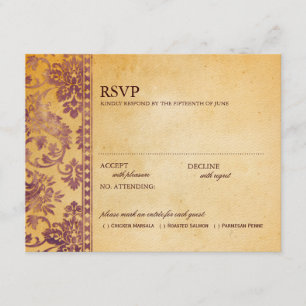 Vintage Creme & Lilac Damask Hochzeit UAWG RSVP Karte