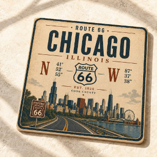 Vintage-Creme-Navy-Chicago-Route-66-Bar-Kunst Glasuntersetzer