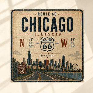 Vintage-Creme-Navy-Chicago-Route-66-Bar-Kunst Puzzle