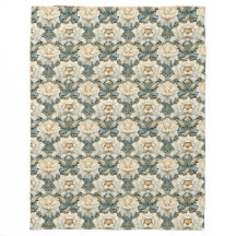 Vintage-Creme-Sage-Grün-Blumen-Fliesblanket