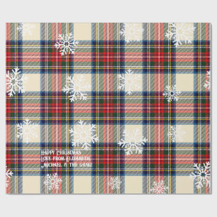Vintage-Creme-Tartan-Schneeflocken-personalisierte Geschenkpapier