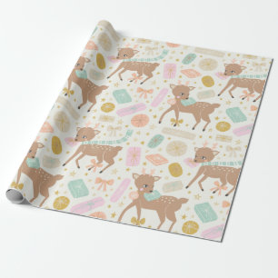 Vintage-Creme-Weihnachts-Rentier-Illustration Geschenkpapier