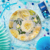 Vintage, cremegelbe Rosen auf Grau Pappteller (Party)