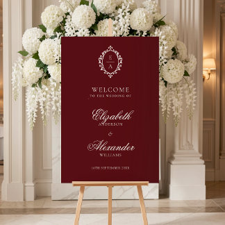 Vintage Crest Burgund Altgeld Hochzeit Willkommen Poster