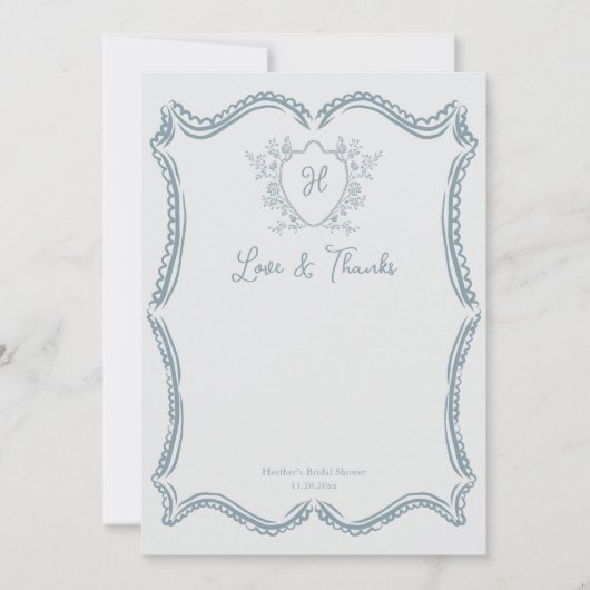 Vintage Crest Florale Daisy Script Brautparty Dankeskarte (Vorderseite)