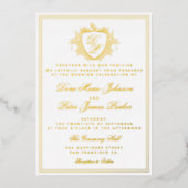Vintage crest gold foil monogram wedding folieneinladung (Vorderseite)