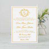 Vintage crest gold foil monogram wedding folieneinladung (Stehend vorne)