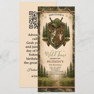 Vintage Crest Jagd- und Angel-Jungen-Geburtstag Einladung