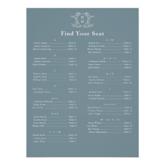 Vintage Crest Monogram Blau Sitzordnung Poster