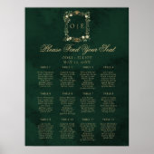 Vintage Crest Monogram Green Gold Wedding Seating Poster (Vorne)