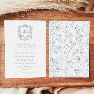 Vintage Crest Monogramm-Logo Botanische Hochzeit Einladung