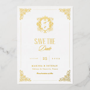 Vintage-Crest-Monogramm Luxe-Folie Save-the-Date-K Folieneinladung