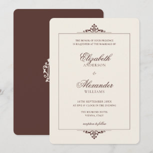 Vintage Crest Old Money Espresso Braune Hochzeit Einladung