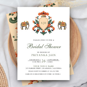 Vintage Crest Royal Elephant Indische Brautparty Einladung
