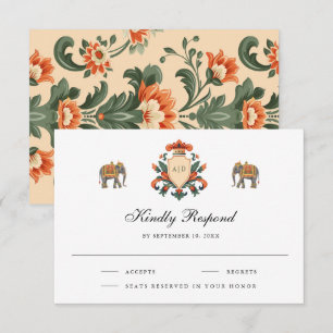 Vintage Crest Royal Elephant Indische Hindu-Hochze RSVP Karte