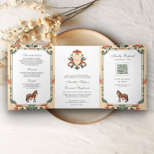 Vintage Crest Royal Horse Indische Hochzeit Dreifach Gefaltete Einladung