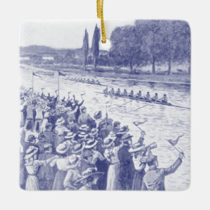 Vintage-Crew-Ruderer-Rennen mit vielen Zuschauern  Keramikornament