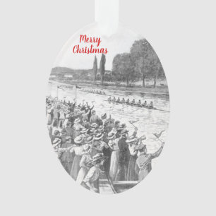 Vintage-Crew-Ruderer-Rennen mit vielen Zuschauern Ornament