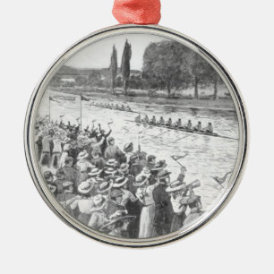Vintage-Crew-Ruderer-Rennen mit vielen Zuschauern Ornament Aus Metall