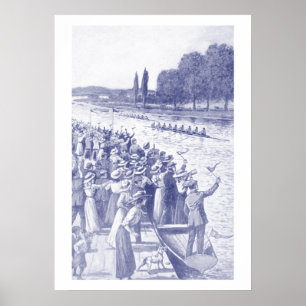Vintage-Crew-Ruderer-Rennen mit vielen Zuschauern  Poster