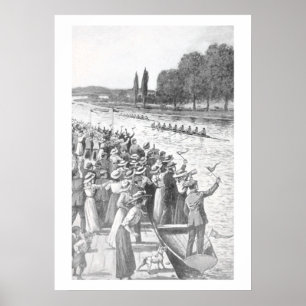 Vintage-Crew-Ruderer-Rennen mit vielen Zuschauern Poster
