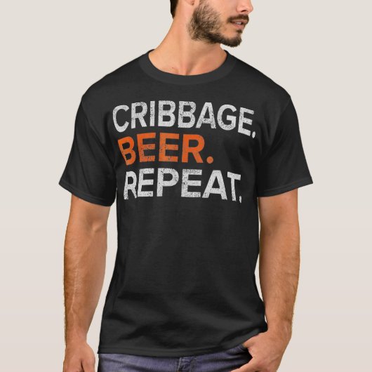Vintage Cribbage Beer Repeat Funny T-Shirt (Vorderseite)