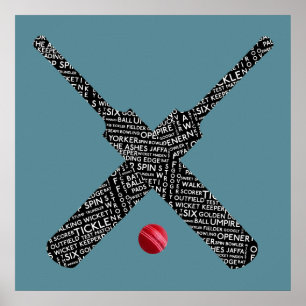 Vintage Cricket-Fledermaus und Ball-Typografie Poster