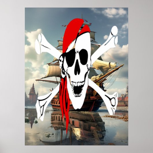 Vintage Crossbones Pirat auf See Poster (Vorne)