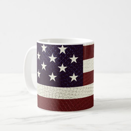 Vintage Crosshatch American Flag US Flagge Kaffeetasse (Vorderseite Links)